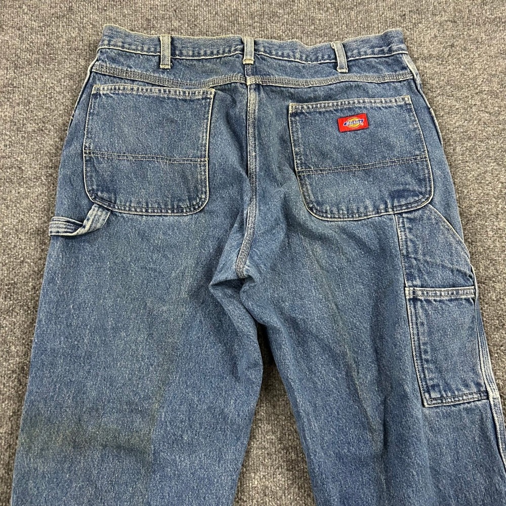 Dickies Carpenter Jeans Mens Size 35x31 Blue Denim Utility Workwear Distressed